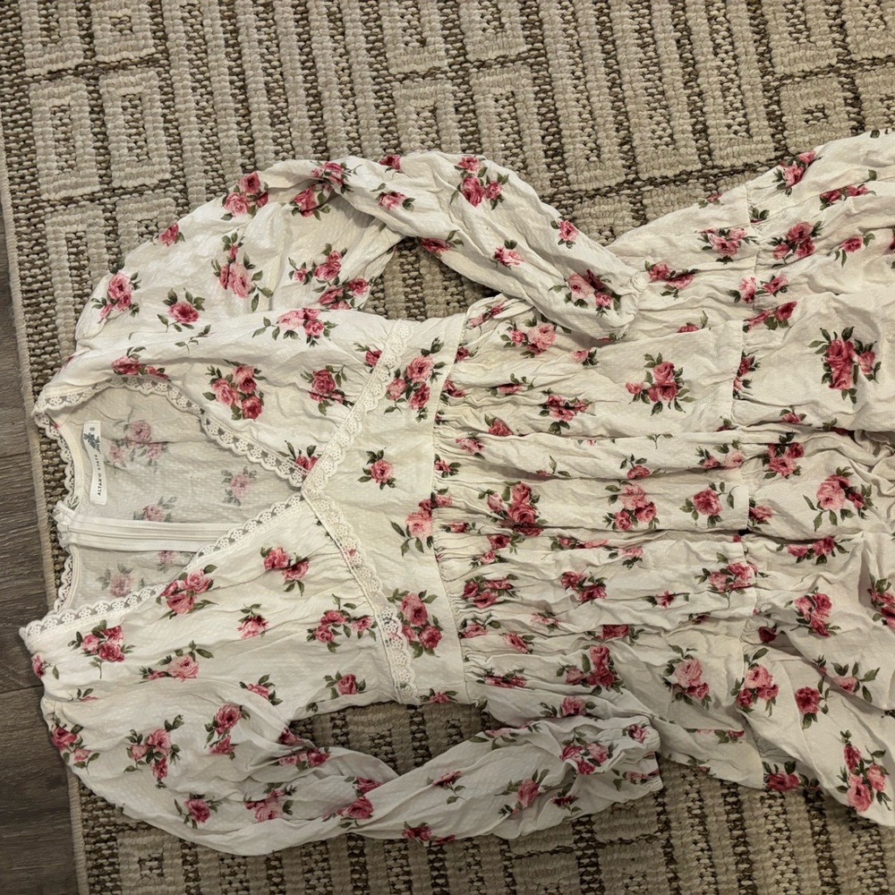 Altar'd State White Dress with Pink Floral Design